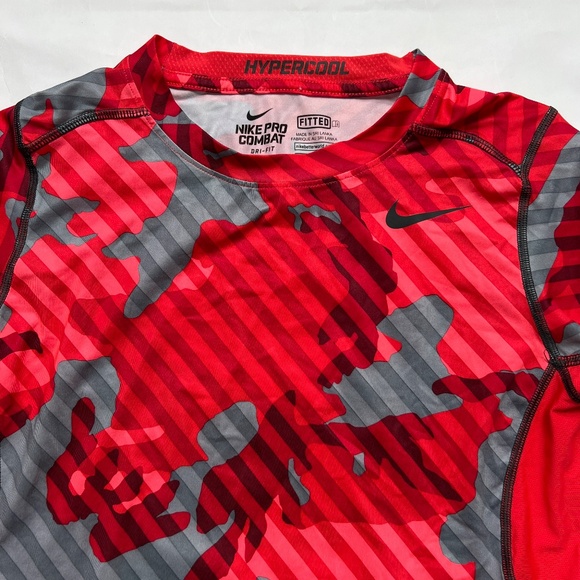 Nike Pro Combat Shirt Dri Fit Youth Sz Medium Hypercool Red Black Gray Fitted - Picture 2 of 8